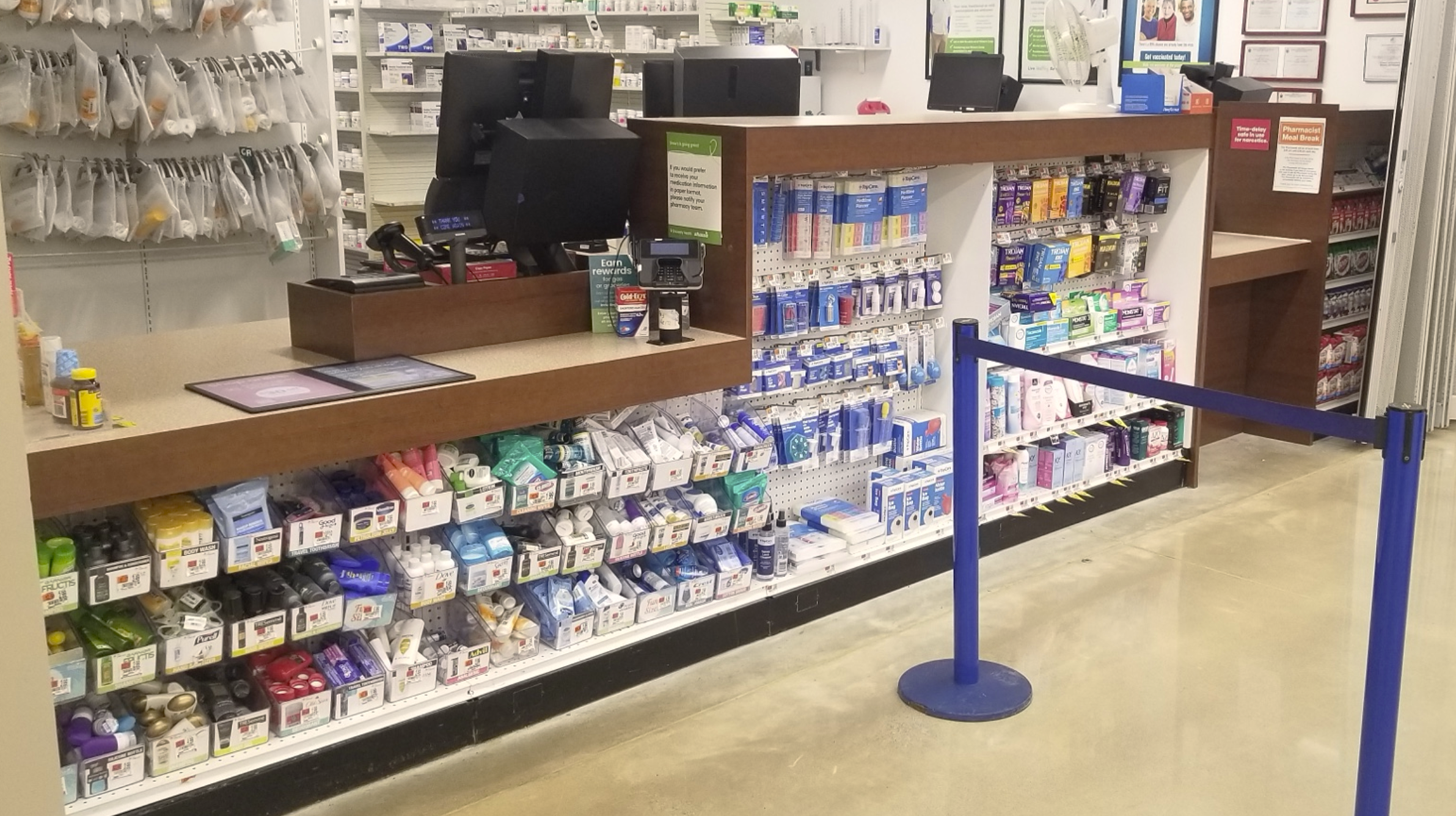 Custom millwork shelving done for a Hannaford pharmacy